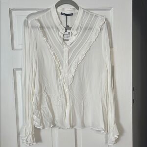 Zara White Ruffled Women's Top